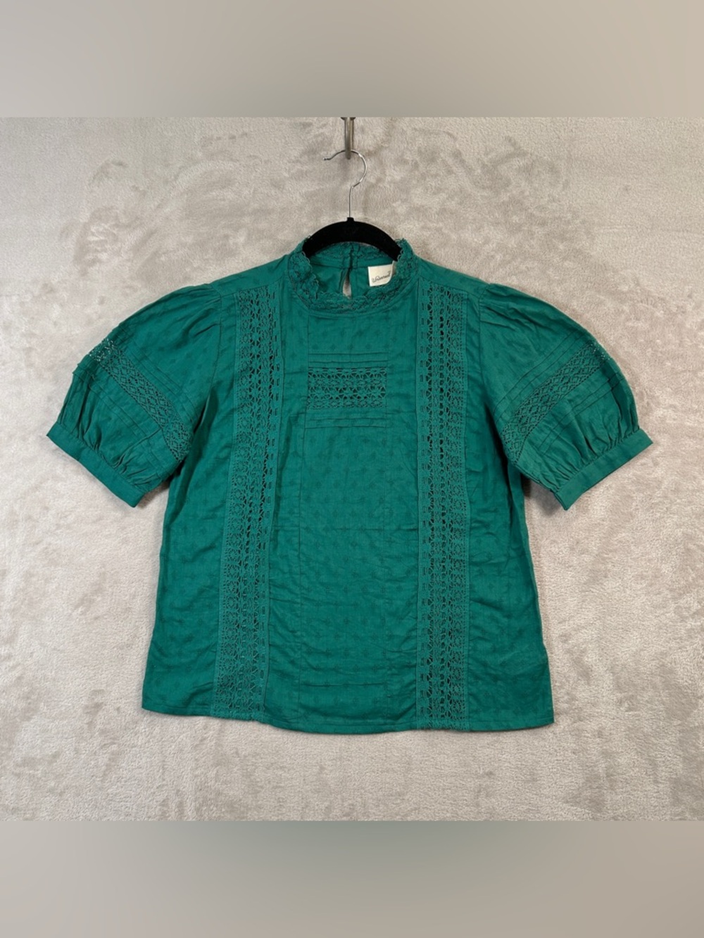 Universal Thread Green Lace & Embroidered Shirt Puff Sleeves Peasant Size Small